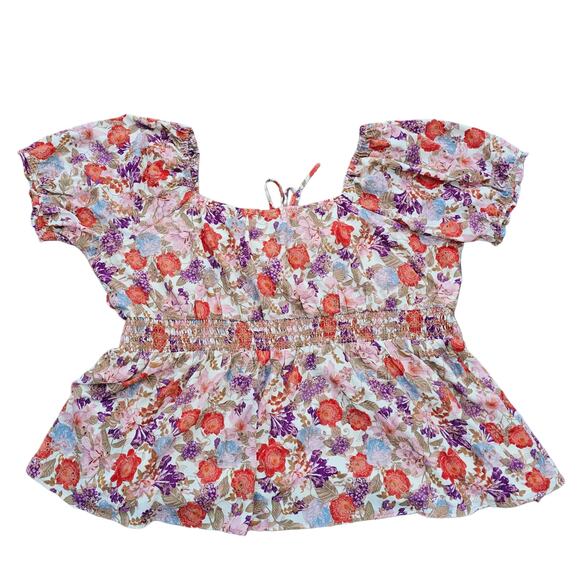 Puff Sleeve Babydoll Top Torrid Plus Size 4X Floral Print Eyelet Smocked Corset - Picture 8 of 9